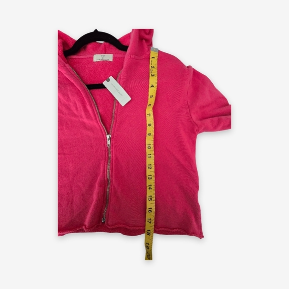 NWT Anthropologie t.la Cropped Zip Hoodie XS Pink Made in USA Raw Hem Y2K - Picture 7 of 13